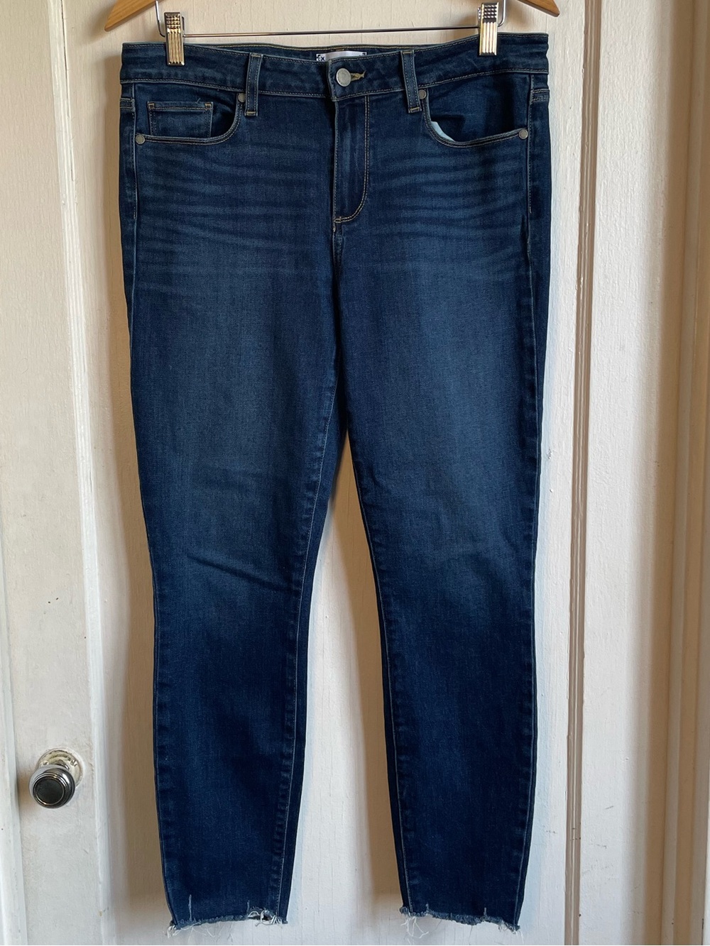 PAIGE Verdugo Ankle Jeans Size 31 Darton Distressed Skinny Raw Hem Dark Wash